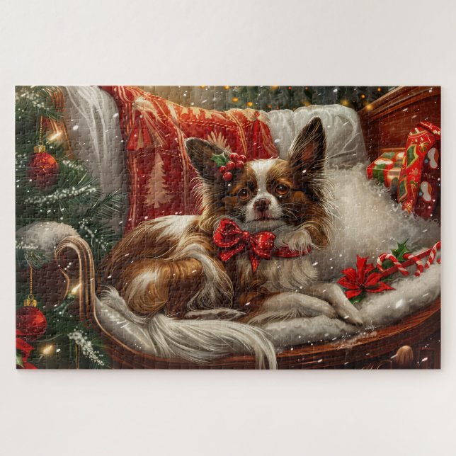 Puzzle Perro Papillon Navidad Festiva (Horizontal)