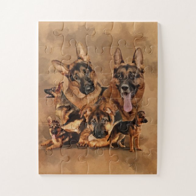 Puzzle Perro pastor alemán - cachorro, joven, adulto (Vertical)
