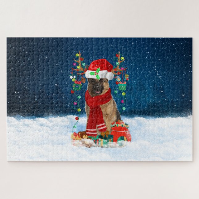 Puzzle Perro pastor alemán con regalos de Navidad (Horizontal)