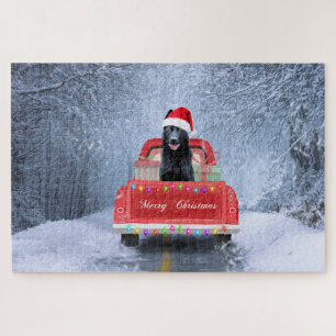 Puzzle Perro pastor alemán en la nieve sentado en Navidad