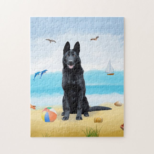 Puzzle Perro pastor alemán en la playa (Vertical)