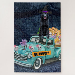 Puzzle Perro pastor alemán Halloween camión noche aterrad
