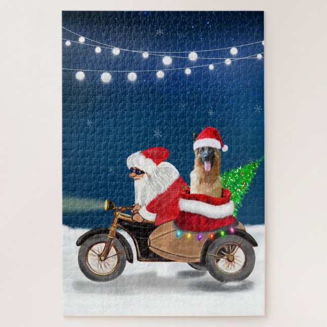 Puzzle Perro pastor alemán Navidad Santa Claus  (Vertical)