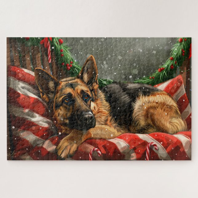 Puzzle Perro Pastor Alemán Navideño Festivo (Horizontal)