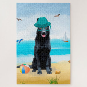 Puzzle Perro pastor alemán negro en la playa