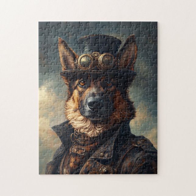 Puzzle Perro pastor alemán steampunk con sombrero de copa (Vertical)