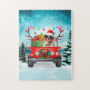 Puzzle Perro pastor australiano con regalos de Navidades