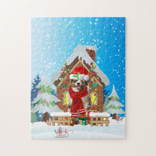 Puzzle Perro pastor australiano con regalos de Navidades