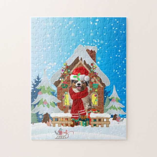 Puzzle Perro pastor australiano con regalos de Navidades (Vertical)