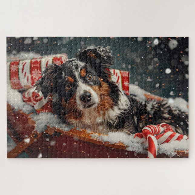 Puzzle Perro Pastor Australiano Fiesta de Navidad (Horizontal)