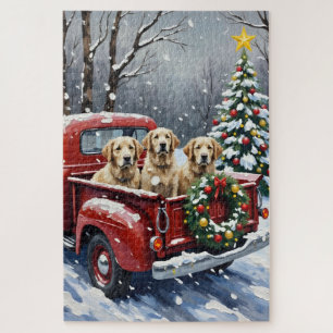 Puzzle Perro Pastor Inglés Antiguo Camión Rojo Navidad Fi
