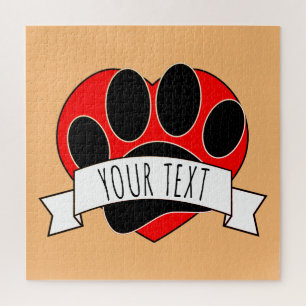 Puzzle Perro Paw Imprimir Pancarta del Corazón Rojo
