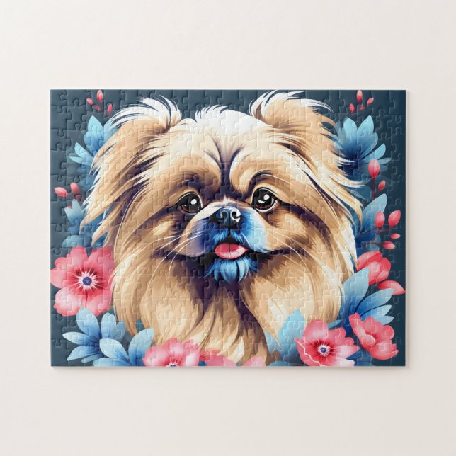 Puzzle Perro Pekín Floral Elegante (Horizontal)