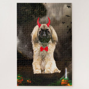 Puzzle Perro pequinés con disfraz de Halloween