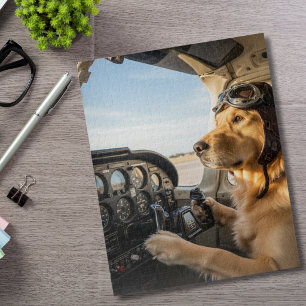 Puzzle Perro piloto Golden Retriever divertido en cabina