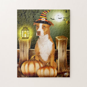 Puzzle Perro Pitbull con Gorra de brujas