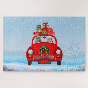 Puzzle Perro Pitbull En Coche Con Santa Claus