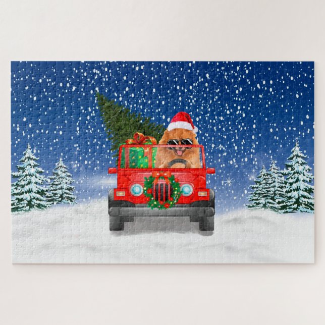 Puzzle Perro Pomerania con regalos de Navidad (Horizontal)