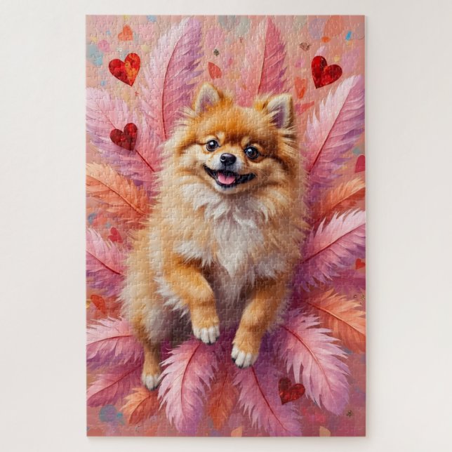 Puzzle Perro Pomerania Día de San Valentín Nube de Plumas (Vertical)