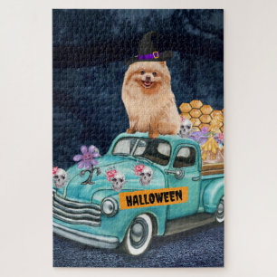 Puzzle Perro Pomerania Halloween Camión Noche Espeluznant