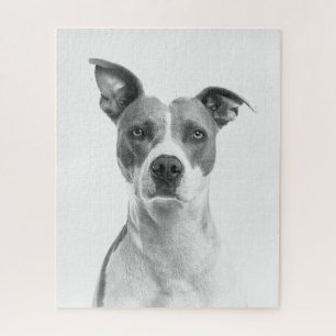 Puzzle Perro postrado a escala de grises en blanco y negr