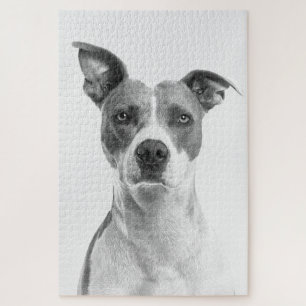 Puzzle Perro postrado a escala de grises en blanco y negr