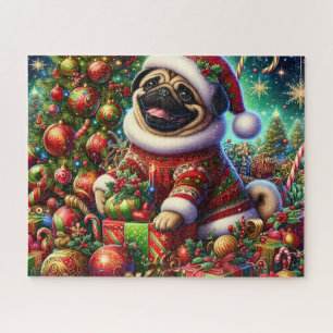 Puzzle Perro pug de Santa navideño adorable