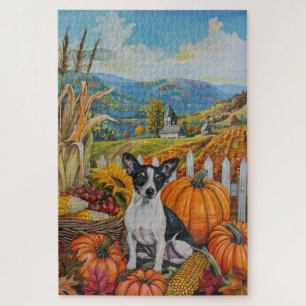 Puzzle Perro Rat Terrier Cosecha de Otoño Día de Acción d