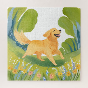 Puzzle Perro Retriever Dorado Feliz   Pintura Ligera de A