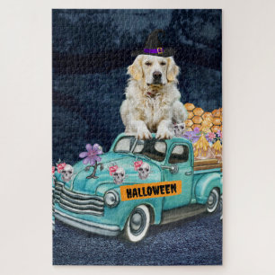 Puzzle Perro Retriever Dorado Halloween Camión Noche Espe