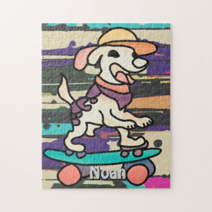 Puzzle Perro retro en la calle en Skateboard Divertido