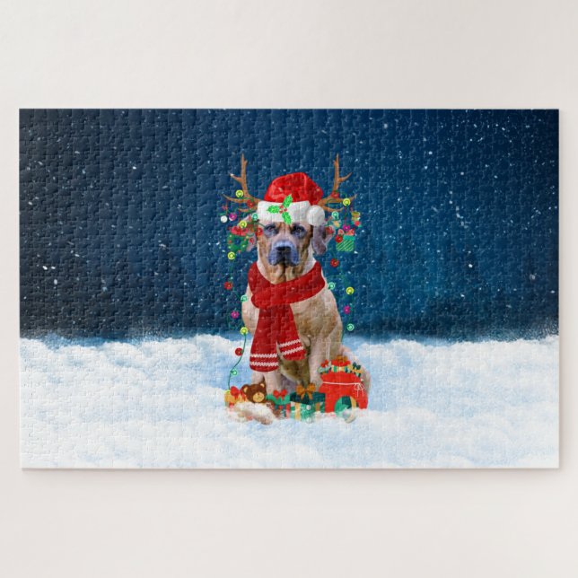 Puzzle Perro Ridgeback de Rodesia con regalos de Navidad (Horizontal)