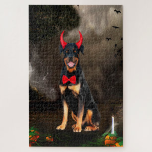 Puzzle Perro Rottweiler con disfraz de Halloween