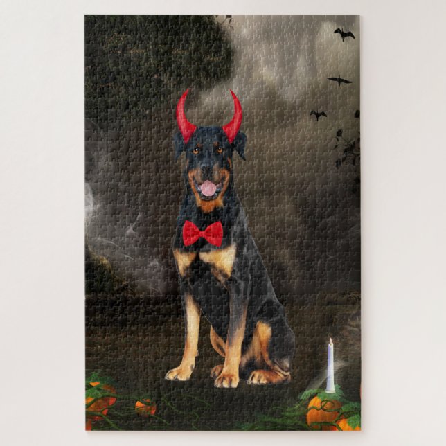 Puzzle Perro Rottweiler con disfraz de Halloween (Vertical)