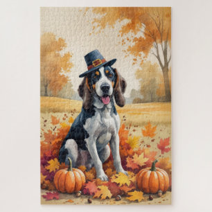 Puzzle Perro sabueso de manchas azules Hojas de otoño Art