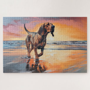 Puzzle Perro Sabueso de Patas Arenosa en Puesta de Sol de