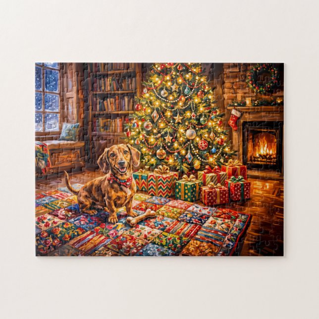 Puzzle Perro salchicha descansando junto a la acogedora c (Horizontal)