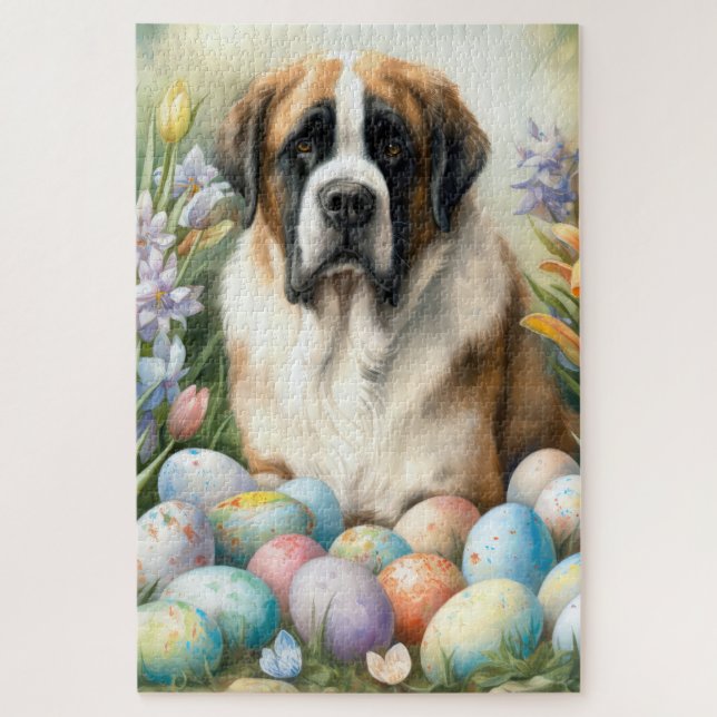 Puzzle Perro San Bernardo con huevos de Pascua Fiesta  (Vertical)
