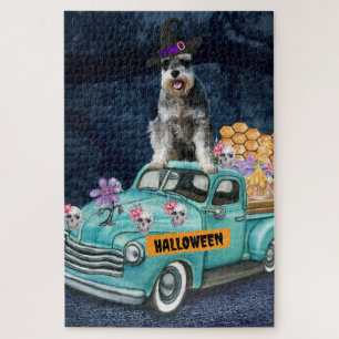 Puzzle Perro Schnauzer Camión de Halloween Noche Espantos