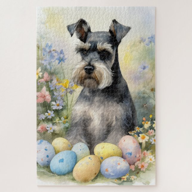 Puzzle Perro Schnauzer con huevos de Pascua Fiesta  (Vertical)