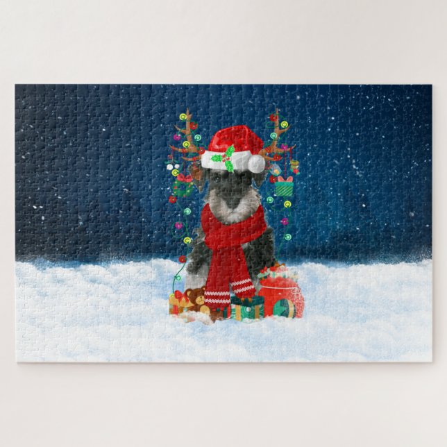 Puzzle Perro Schnauzer con regalos de Navidad (Horizontal)