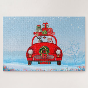 Puzzle Perro Schnauzer en coche con Papá Noel