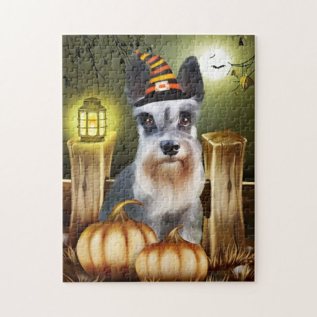 Puzzle Perro Schnauzer en miniatura con Gorra de brujas H (Vertical)