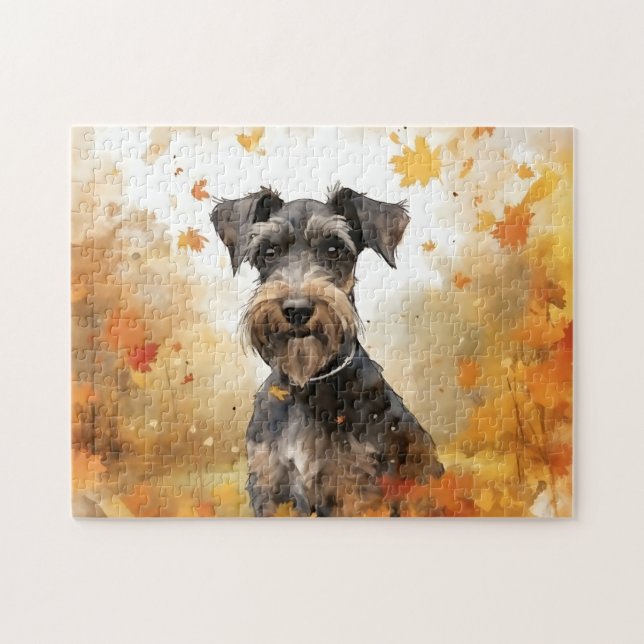 Puzzle Perro Schnauzer en miniatura, otoño/otoño (Horizontal)