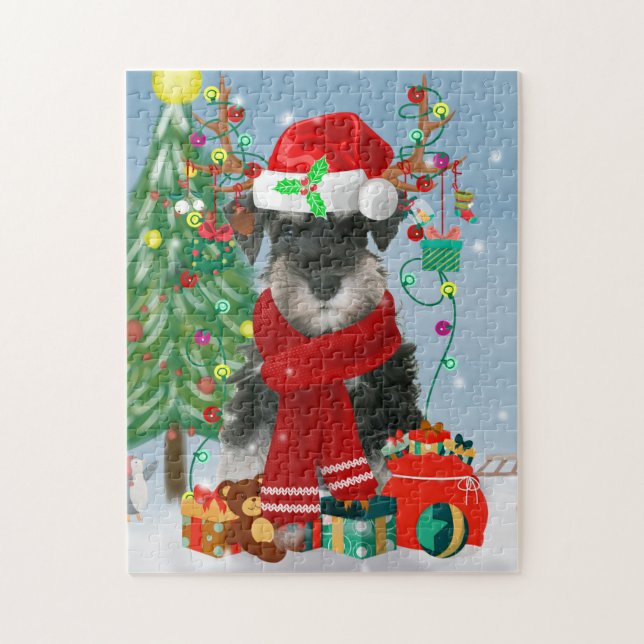Puzzle Perro Schnauzer en Navidades de nieve (Vertical)