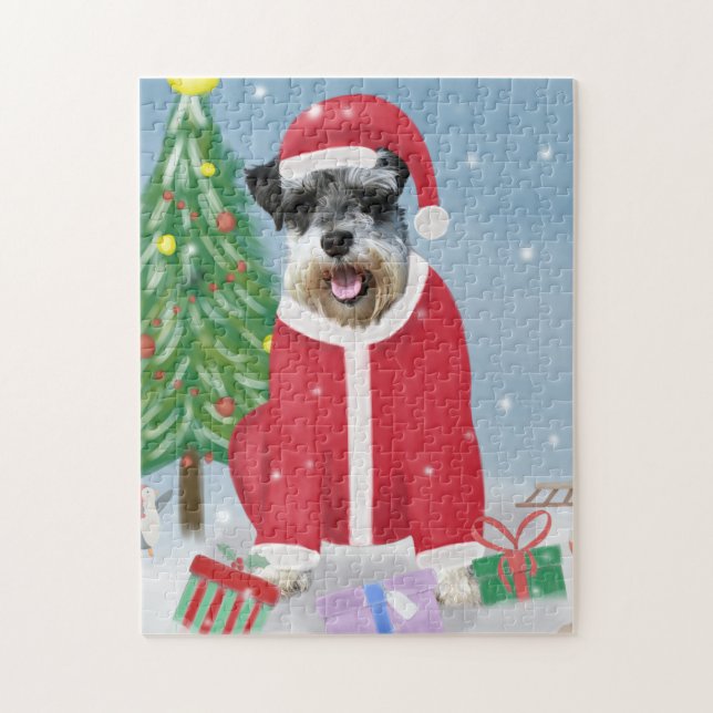 Puzzle Perro Schnauzer en Navidades de nieve (Vertical)