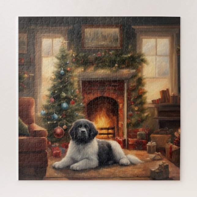 Puzzle Perro Sentado Frente A Un Árbol De Navidad (Vertical)