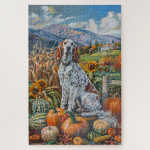 Puzzle Perro Setter Inglés Cosecha de Otoño Día de Acción