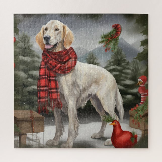 Puzzle Perro Setter Inglés en Navidad con Nieve (Vertical)
