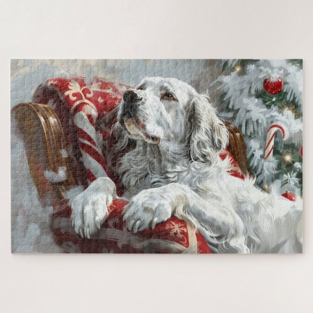 Puzzle Perro Setter Inglés Festividad de Navidad (Horizontal)